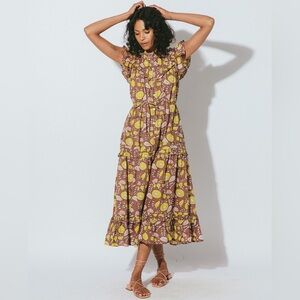 Cleobella Harper Midi dress Floral brown cream yellow blue Women’s XL